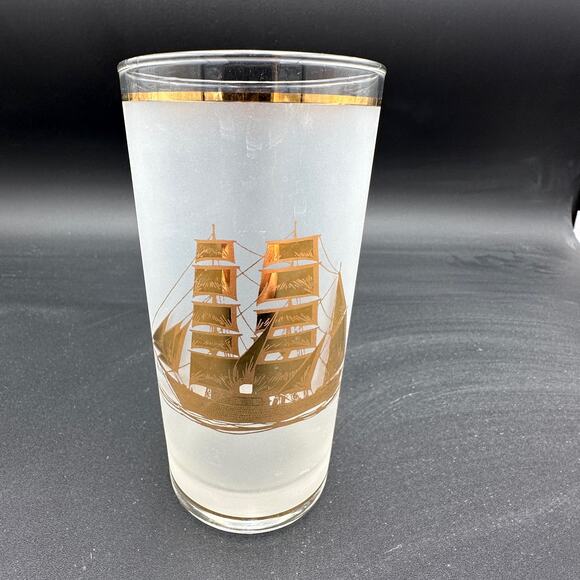 Vintage Culver Gold Clipper Ships Frosted Highball Glass Set of 4 - Picture 2 of 8